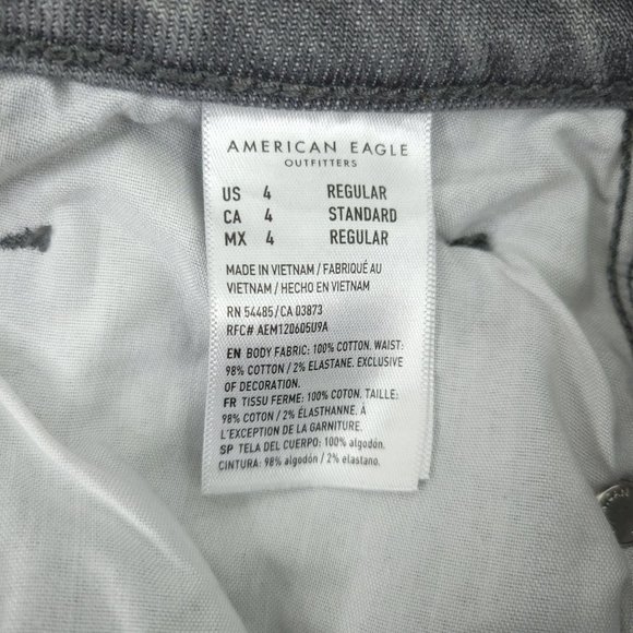 American Eagle Ankle Mom Jeans Sz 4 Gray Denim High Rise Waist Distressed Ripped - Picture 5 of 9